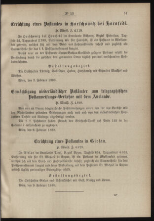 Post- und Telegraphen-Verordnungsblatt für das Verwaltungsgebiet des K.-K. Handelsministeriums 18880218 Seite: 3