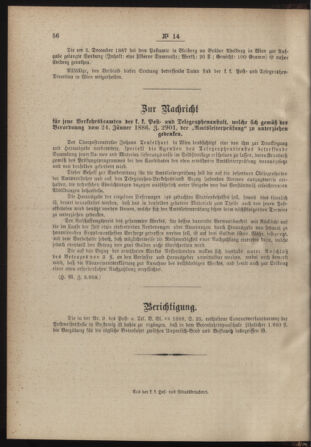 Post- und Telegraphen-Verordnungsblatt für das Verwaltungsgebiet des K.-K. Handelsministeriums 18880222 Seite: 4