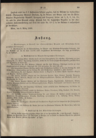 Post- und Telegraphen-Verordnungsblatt für das Verwaltungsgebiet des K.-K. Handelsministeriums 18880320 Seite: 3