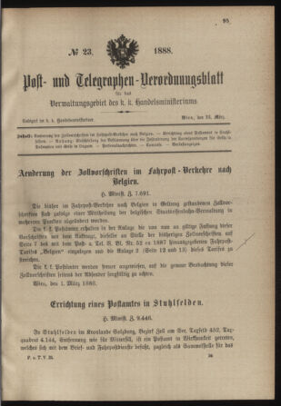 Post- und Telegraphen-Verordnungsblatt für das Verwaltungsgebiet des K.-K. Handelsministeriums 18880324 Seite: 1