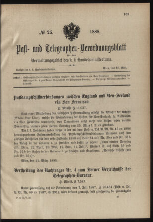 Post- und Telegraphen-Verordnungsblatt für das Verwaltungsgebiet des K.-K. Handelsministeriums 18880328 Seite: 1