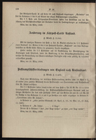 Post- und Telegraphen-Verordnungsblatt für das Verwaltungsgebiet des K.-K. Handelsministeriums 18880404 Seite: 2