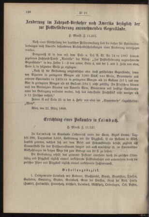 Post- und Telegraphen-Verordnungsblatt für das Verwaltungsgebiet des K.-K. Handelsministeriums 18880410 Seite: 2