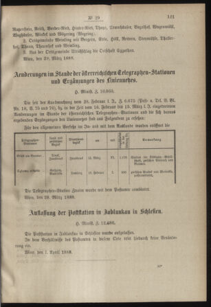 Post- und Telegraphen-Verordnungsblatt für das Verwaltungsgebiet des K.-K. Handelsministeriums 18880410 Seite: 3