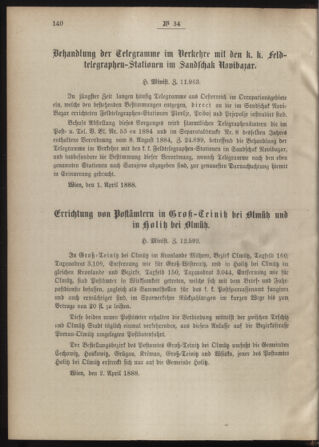 Post- und Telegraphen-Verordnungsblatt für das Verwaltungsgebiet des K.-K. Handelsministeriums 18880418 Seite: 2