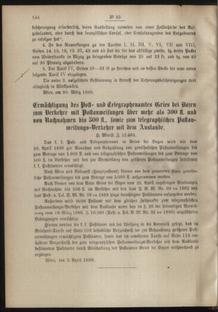 Post- und Telegraphen-Verordnungsblatt für das Verwaltungsgebiet des K.-K. Handelsministeriums 18880420 Seite: 2