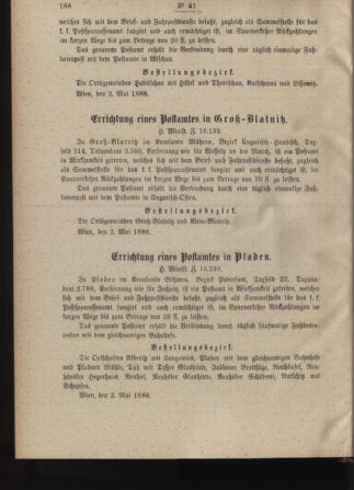 Post- und Telegraphen-Verordnungsblatt für das Verwaltungsgebiet des K.-K. Handelsministeriums 18880510 Seite: 2