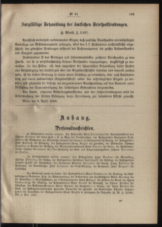 Post- und Telegraphen-Verordnungsblatt für das Verwaltungsgebiet des K.-K. Handelsministeriums 18880510 Seite: 3