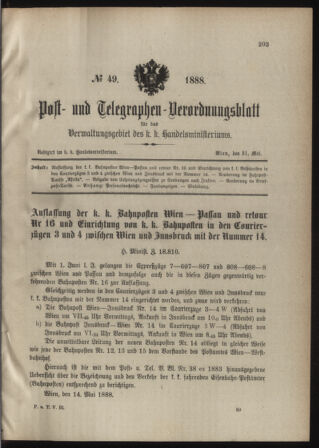 Post- und Telegraphen-Verordnungsblatt für das Verwaltungsgebiet des K.-K. Handelsministeriums 18880531 Seite: 1