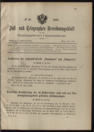 Post- und Telegraphen-Verordnungsblatt für das Verwaltungsgebiet des K.-K. Handelsministeriums 18880710 Seite: 1