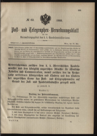 Post- und Telegraphen-Verordnungsblatt für das Verwaltungsgebiet des K.-K. Handelsministeriums 18880722 Seite: 1