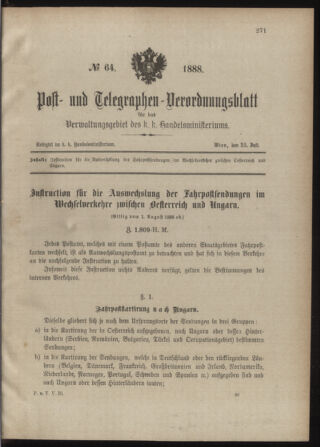 Post- und Telegraphen-Verordnungsblatt für das Verwaltungsgebiet des K.-K. Handelsministeriums 18880723 Seite: 1