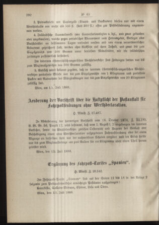 Post- und Telegraphen-Verordnungsblatt für das Verwaltungsgebiet des K.-K. Handelsministeriums 18880724 Seite: 2