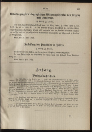 Post- und Telegraphen-Verordnungsblatt für das Verwaltungsgebiet des K.-K. Handelsministeriums 18880724 Seite: 3