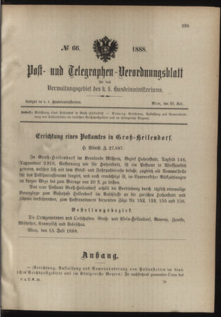 Post- und Telegraphen-Verordnungsblatt für das Verwaltungsgebiet des K.-K. Handelsministeriums 18880726 Seite: 1