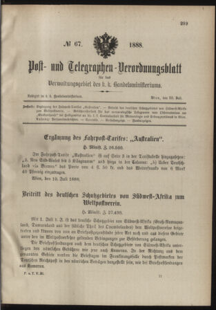 Post- und Telegraphen-Verordnungsblatt für das Verwaltungsgebiet des K.-K. Handelsministeriums 18880728 Seite: 1