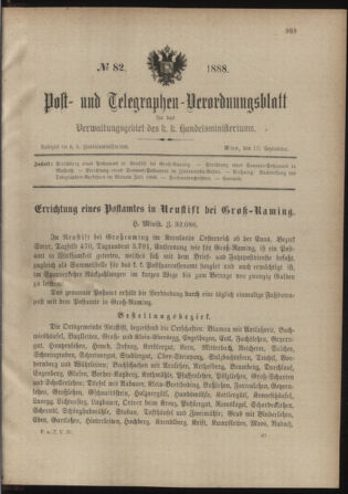 Post- und Telegraphen-Verordnungsblatt für das Verwaltungsgebiet des K.-K. Handelsministeriums 18880910 Seite: 1