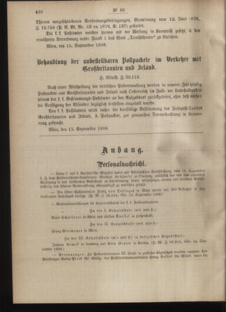 Post- und Telegraphen-Verordnungsblatt für das Verwaltungsgebiet des K.-K. Handelsministeriums 18880927 Seite: 2