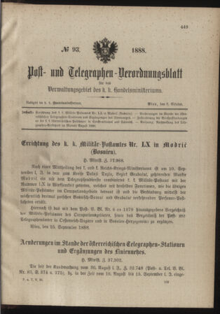 Post- und Telegraphen-Verordnungsblatt für das Verwaltungsgebiet des K.-K. Handelsministeriums 18881006 Seite: 1