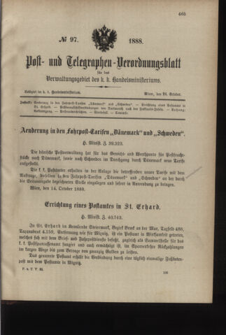 Post- und Telegraphen-Verordnungsblatt für das Verwaltungsgebiet des K.-K. Handelsministeriums 18881024 Seite: 1