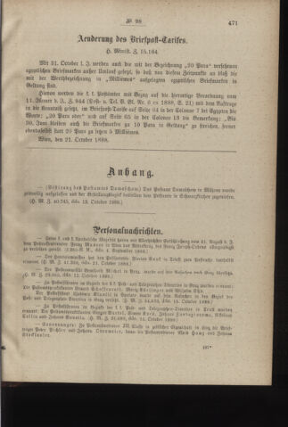 Post- und Telegraphen-Verordnungsblatt für das Verwaltungsgebiet des K.-K. Handelsministeriums 18881028 Seite: 3