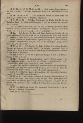 Post- und Telegraphen-Verordnungsblatt für das Verwaltungsgebiet des K.-K. Handelsministeriums 18881103 Seite: 3