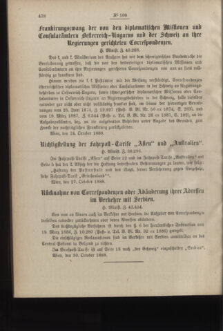 Post- und Telegraphen-Verordnungsblatt für das Verwaltungsgebiet des K.-K. Handelsministeriums 18881106 Seite: 2