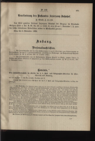 Post- und Telegraphen-Verordnungsblatt für das Verwaltungsgebiet des K.-K. Handelsministeriums 18881116 Seite: 3