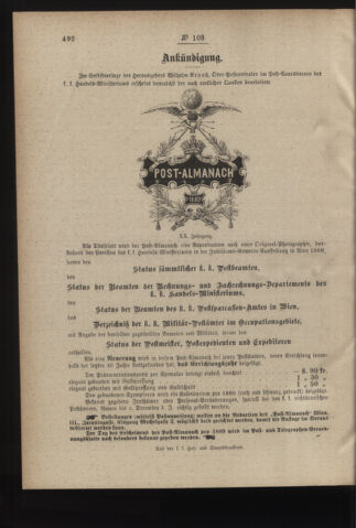 Post- und Telegraphen-Verordnungsblatt für das Verwaltungsgebiet des K.-K. Handelsministeriums 18881116 Seite: 4