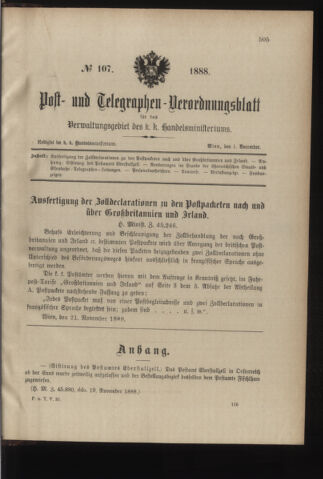 Post- und Telegraphen-Verordnungsblatt für das Verwaltungsgebiet des K.-K. Handelsministeriums 18881201 Seite: 1