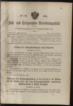 Post- und Telegraphen-Verordnungsblatt für das Verwaltungsgebiet des K.-K. Handelsministeriums 18881212 Seite: 1