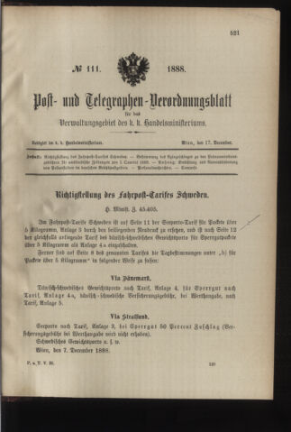 Post- und Telegraphen-Verordnungsblatt für das Verwaltungsgebiet des K.-K. Handelsministeriums 18881217 Seite: 1