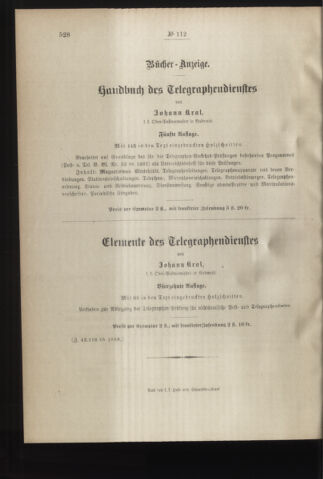 Post- und Telegraphen-Verordnungsblatt für das Verwaltungsgebiet des K.-K. Handelsministeriums 18881221 Seite: 4