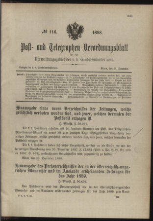 Post- und Telegraphen-Verordnungsblatt für das Verwaltungsgebiet des K.-K. Handelsministeriums 18881231 Seite: 1