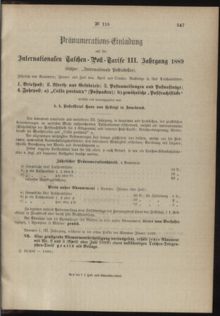 Post- und Telegraphen-Verordnungsblatt für das Verwaltungsgebiet des K.-K. Handelsministeriums 18881231 Seite: 7