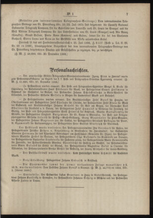 Post- und Telegraphen-Verordnungsblatt für das Verwaltungsgebiet des K.-K. Handelsministeriums 18890116 Seite: 7