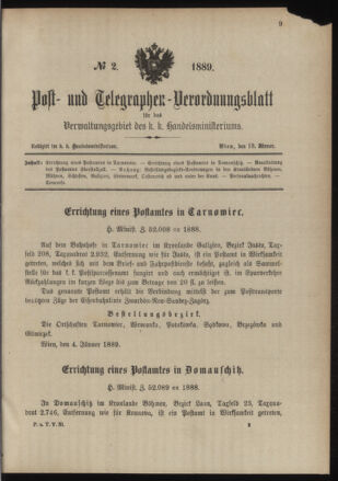 Post- und Telegraphen-Verordnungsblatt für das Verwaltungsgebiet des K.-K. Handelsministeriums 18890118 Seite: 1