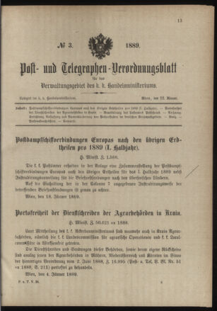 Post- und Telegraphen-Verordnungsblatt für das Verwaltungsgebiet des K.-K. Handelsministeriums 18890122 Seite: 1