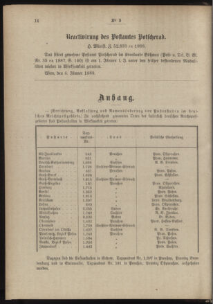 Post- und Telegraphen-Verordnungsblatt für das Verwaltungsgebiet des K.-K. Handelsministeriums 18890122 Seite: 2