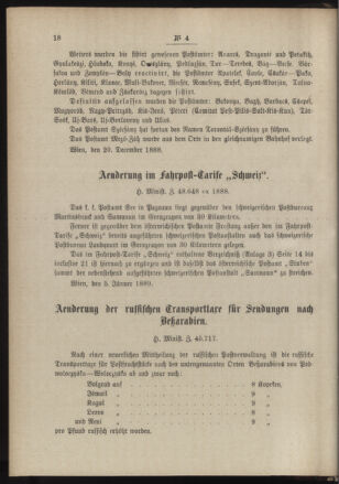 Post- und Telegraphen-Verordnungsblatt für das Verwaltungsgebiet des K.-K. Handelsministeriums 18890124 Seite: 2