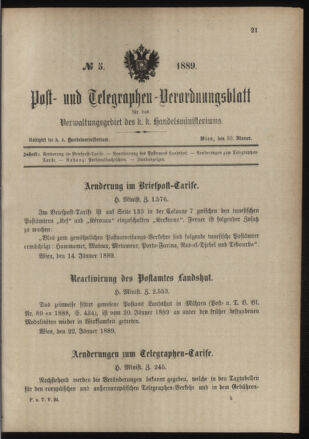 Post- und Telegraphen-Verordnungsblatt für das Verwaltungsgebiet des K.-K. Handelsministeriums 18890130 Seite: 1