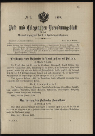 Post- und Telegraphen-Verordnungsblatt für das Verwaltungsgebiet des K.-K. Handelsministeriums 18890208 Seite: 1