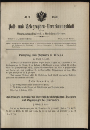 Post- und Telegraphen-Verordnungsblatt für das Verwaltungsgebiet des K.-K. Handelsministeriums 18890216 Seite: 1