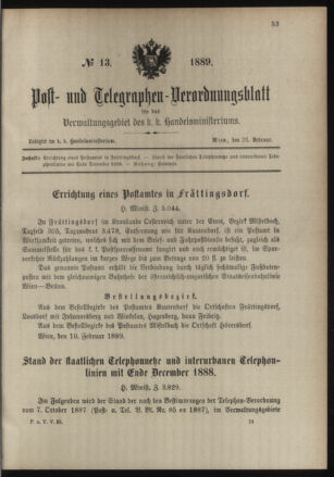 Post- und Telegraphen-Verordnungsblatt für das Verwaltungsgebiet des K.-K. Handelsministeriums 18890225 Seite: 1