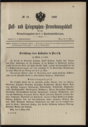 Post- und Telegraphen-Verordnungsblatt für das Verwaltungsgebiet des K.-K. Handelsministeriums 18890316 Seite: 1