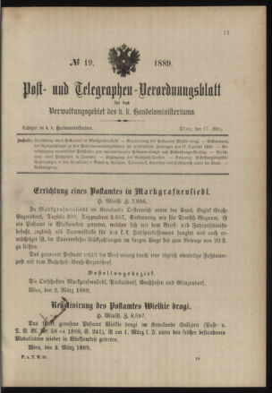 Post- und Telegraphen-Verordnungsblatt für das Verwaltungsgebiet des K.-K. Handelsministeriums 18890317 Seite: 1