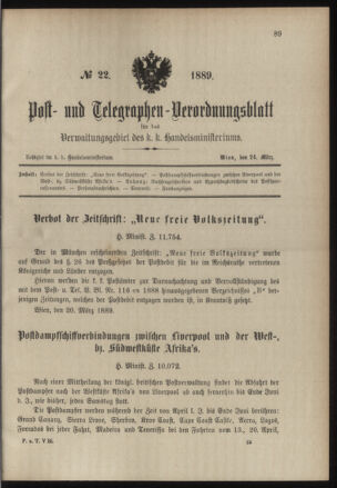 Post- und Telegraphen-Verordnungsblatt für das Verwaltungsgebiet des K.-K. Handelsministeriums