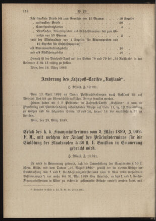 Post- und Telegraphen-Verordnungsblatt für das Verwaltungsgebiet des K.-K. Handelsministeriums 18890411 Seite: 2