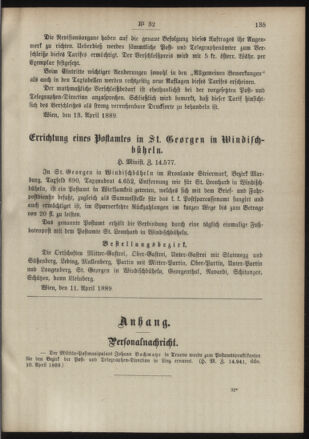 Post- und Telegraphen-Verordnungsblatt für das Verwaltungsgebiet des K.-K. Handelsministeriums 18890419 Seite: 3