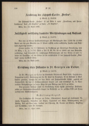 Post- und Telegraphen-Verordnungsblatt für das Verwaltungsgebiet des K.-K. Handelsministeriums 18890425 Seite: 2